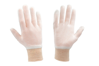 RĘKAWICZKI BAWEŁNIANE KOSMETYCZNE BIAŁE ZE ŚCIĄGACZEM ODDYCHAJĄCE 1 PARA M