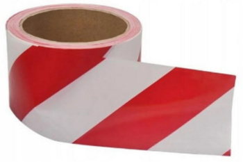 TAŚMA OSTRZEGAWCZA BIAŁO CZERWONA FOLIA MOCNA BHP 75 MM 100 M