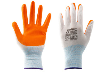 RĘKAWICE POLIESTROWO NITRYLOWE POWLEKANE BIAŁO-POMARAŃCZOWE  9/L